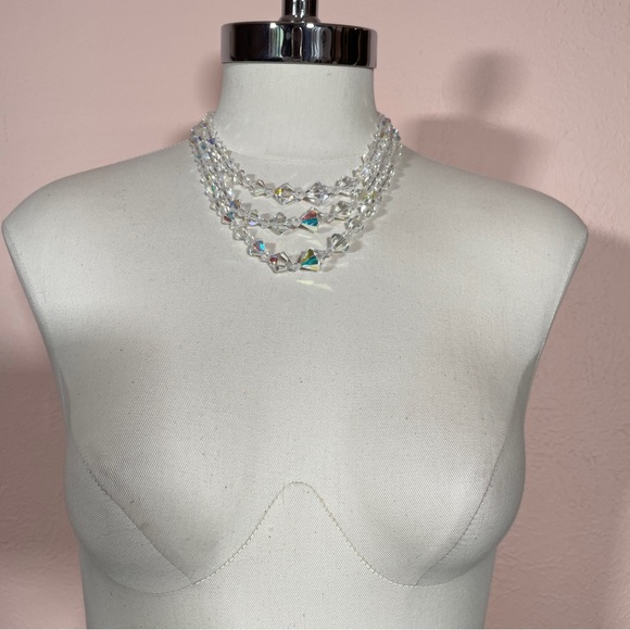 Vintage 60’s AB GLASS Aurora Borealis Regency Whimsical Goth Hook Back Necklace - Picture 9 of 10